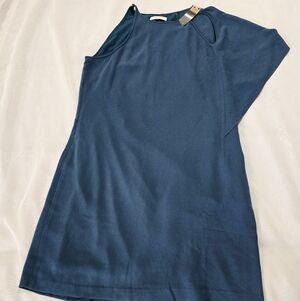 Halston Blue Knee Length Asymmetrical Dress